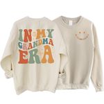 HBL Store In My Grandma Era Sweatshirt 2 Sided, Groovy Retro Mama Grandma Sweater, Funny Gigi Grandma Crewneck, Sand, X-Large