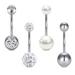 Rajnard Belly Bar 14G 14mm Belly Button Bars Surgical Steel CZ Pearl Diamond Belly Piercing Navel Bar Belly Button Ring Piercing Jewelry for Women Men