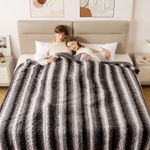 Bearhug Electric Blanket King Size 100" x 90", Gift Box, Dual Controller Heated Blanket, Grey Strip Patterns Faux Fur & Soft Sherpa, 10-Heat Levels & 1-12H Auto Off, 5 Year Warranty,19ft Long Cord