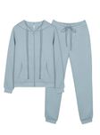 REORIA Women Zip Up Hoodie and Slim Long Pants Warm Cotton Lounge Wear Sets Two Piece Outfit Thick Long Sleeve Tracksuits Full Set Co Ord Sets With Pockets Mist Blue L