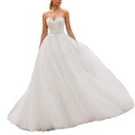 TPonline Strapless Sweetheart Lace Wedding Gown Long Lace Up Tulle Ball Gown Bridal Dresses with Beading Belt Ivory 16