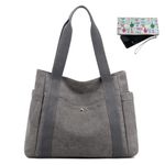 JIANLINST Canvas Women Tote Shoulder Bag Casual Retro Top Handle Satchel Handbags Shopping Bag Tote Purses Grey