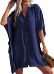 Ekouaer Beach Shirt Coverups for Women Bathing Suit Coverups Soft Swimwear Beachwear,XX-Large Navy Blue