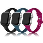 PARMPH 3 Packs Silicone Strap Compatible with Apple Watch 38mm 40mm 41mm 42mm(Series 10), Narrow Sport Soft Silicone Slim Thin Replacement Wristband for iWatch Series 10 9 8 7 6 5 4 3 2 1 SE Women Men