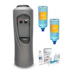 Hydrate Direct Core Water Cooler Package 3 | Water Dispenser Plus 2 x 15L Bottles of Natural Mineral Water and Sanitisation Kit, Hot & Chilled Temperature, Grey/Silver