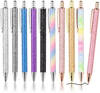 WY WENYUAN 10 Pcs Ballpoint Pens, Comfortable Writing Pens, Metal Retractable Pretty Journaling Pens, Black Ink Medium Point 1.0 mm Gift Pens, Cute Pens Office Supplies for Women