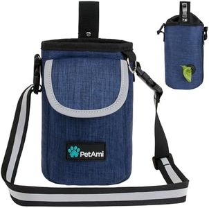 PetAmi Dog Treat Pouch, Large Pet Training Treat Pouch with Pocket, Dog Trainer Essentials Supply Holder with Poop Bag Dispenser, Training Bag for Kibbles Toys, 3 Ways to Wear (Navy)