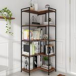 VEDECASA 5 Tiers Corner Bookshelf 5 Tiers Deformable Corner Bookcases Industrial Freestanding Bookshelf Storage Display Rack with Metal Frame for Living Room Home Bedroom Home Office Study Room