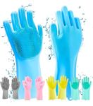 Z X CREATIVE G-9 Magic Silicone Dish Washing Gloves, Silicon Cleaning Gloves, Silicon Hand Gloves for Kitchen Dishwashing and Pet Grooming, Great for Washing Dish, Car, Bathroom (1 Pair,Assorted)