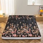 MAXYOYO Futon Mattress, Padded Japanese Floor Mattress Quilted Bed Mattress Topper, Extra Thick Folding Sleeping Pad Breathable Floor Lounger Guest Bed for Camping Couch (Black Floral, Double)