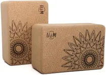 U&M Cork Yoga Blocks 2 Pack Set,Natural Cork High Density 9"x6"x4" Yoga Blocks Odor-Resistant Non-Slip for Yoga, General Fitness, Pilates, Stretching and Toning