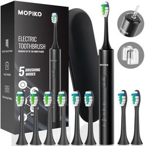 Electric Toothbrush for Adults and Kids,Sonic Travel Toothbrush Kit,Rechargeable Power Toothbrushes with 8 Heads,Smart Whitening Toothbrush USB-C MOPIKO (Black)