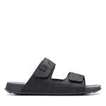 Clarks Men's Crestview Easy Flat Sandal, Black Leather, 8 UK