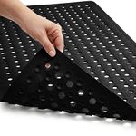 Gorilla Grip Patented Bath Tub and Shower Mat, 35x16, Machine Washable, Extra Large Bathtub Mats with Drain Holes and Suction Cups to Keep Floor Clean, Soft on Feet, Bathroom Accessories, Black Opaque