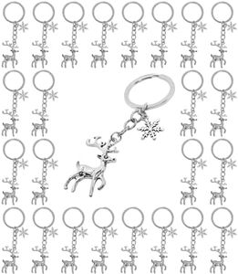 PHAETON 30PCS Elk Deer and Snowflake Keychain Christmas Keyring Jewelry Car Key Chain Ring Holder Souvenir For Christmas Theme Party Favors, Orange, 3.54inch