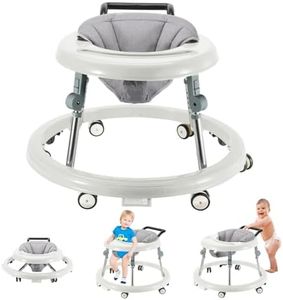 Baby Walker with Wheels, Activity Center with Mute Wheels Anti-Rollover, 5-Position Height Adjustable Foldable Baby Walker (White)