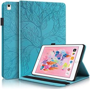 CXTcase iPad 5th/6th Generation, iPad Air/iPad Air 2, iPad Pro 9.7 Inch Case Embossed Tree PU Leather Case Wallet Flip Cover for iPad 2017/iPad 2018, iPad Air/Air 2, iPad Pro 9.7" Blue