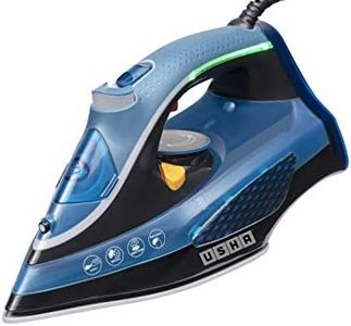 USHA Aqua Glow Smart Steam Iron 2000 Watts With Innovative Led Indicator On Handle,Durable Ceramic Soleplate,Powerful Steam Output From 73 Steam Vents,3-Way Auto Shut-Off,Anti-Drip,Anti-Calc(Blue)
