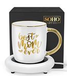Gift for Mom from Daughter/Son, Coffee Lover Mug with Electric Heated Warmer - Unique Gift Idea for Mothers Day, Birthday, Christmas, 12oz Best Mom Ever (Gift Boxed)
