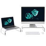 Dual Acrylic Transparent Clear Corner Computer Monitor Stands Riser 2Pack 20” and 15” Multi-functional DIY Desktop Cat-Proof Stand Riser Organizer With Anti-Slip Case For TV Screen PC Laptop Printer