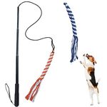 ASOCEA Flirt Pole for Dogs，Extendable Teaser Wand Pet Flirt Stick Outdoor Interactive Toy with 2 Chasing Tail Chewing Cotton Rope for Small Medium Large Dogs Training Pulling