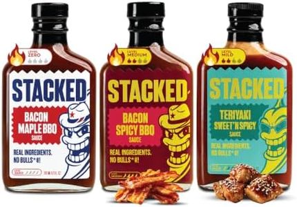 Stacked Hot Sauce Variety Pack - Original JalapeƱo, Bacon Spicy BBQ, and Teriyaki Sweet 'n Spicy - Pack of 3, 6.7 fl oz Each - Gourmet Condiment Made with Real Ingredients - Mild and Medium Heat Levels