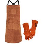 QeeLink Leather Apron with Leather Gloves, 42 inch Leather Woodwork Apron with 6 Tool Pockets Heavy Duty Welding Apron for Men Women Heat Resistant Work Shop Supplies …