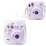 WOGOZAN Clear Case for Fujifilm Instax Mini 12/11/9/8 Instant Camera - Clear Daisy Pattern with Adjustable Shoulder Straps (Transparent Daisy)