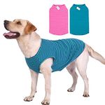 Dog Shirts Cotton Striped T-Shirts, Breathable Basic Vest for Puppy and Cat, Super Soft Stretchable Doggy Tee Tank Top Sleeveless, Fashion & Cute Color for Boys and Girls (XXXL, Pink+Green)