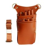 Scissors Pouch Cowhide Leather Salon Barber Hairdressing Scissors Holster Hair Stylist Tools Bag Comb Shear Holster Waist Shoulder Belt (Brown3)