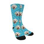 Custom Dog Face Socks for Men Women, Personalized Pet Photo Sock, Unisex Dog Cat Paws Bones Crew Socks with Picture