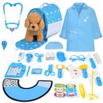 Sanlebi Doctors Set for Kids - Children Pet Vet Care Play Set with Doctor Costume, Plush Dog, Pretend Role Play Medical Kit Toys Gifts for 3 4 5 6 Year Old Girls