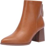 Jeossy Women's 9635 Chunky Heeled Ankle Boots | Pointed Toe Stacked Block Heel Booties, A-heeled Boots-9635-brown, 8