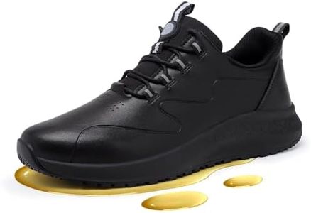 Delobi Non Slip Work Shoes for Men Slip on Waterproof Kitchen Chef Restaurant Walking Sneakers Comfortable Food Service Working Footwear Leather Nursing Shoe Size 9 Wide Black