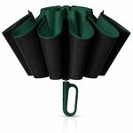 Zemic UV Reversible Umbrella with Novelty Carabiner Handle, Travel-Friendly Umbrellas for Sun & Rain Protection, Windproof Compact, Automatic Open/Close, 8 Dual Ribs, Portable Umbrella for Men and Women (Dark-Green)