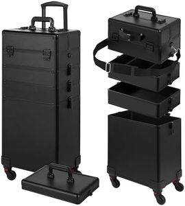 Somduy Rolling Makeup Case, Makeup Train Case with Lid, 5 in 1 Cosmetology Case on Wheels, Christmas Gift, Large Makeup Case Organizers, Profesional Cosmetic Case for Salon Barber, Black, 4 layers