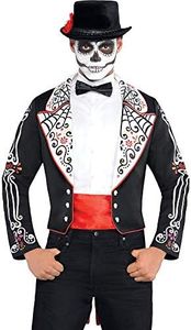 amscan- Día de los Muertos Halloween Disfraz de Tailcoat, Color Negro, Size: 41-43 (843933)