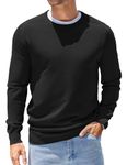 COOFANDY Mens Lightweight Sweater Crewneck Sweatshirt Knitwear Sweaters with Ribbing Edge Black