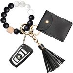 UpUDo Keychain Bracelet Wristlet, Silicone Beaded Key Ring Bracelet with Card Wallet, Elastic Keyring Bangle for Womens