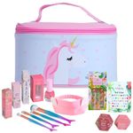 Whimsy Beauty Organic & Safe Unicorn Travel Makeup Kit | Safe, Non-Toxic Beauty Set for Girls, Preteens & Teens | Lip Balm, Lip & Cheek Tint, Lip Gloss, Eye Glitter, Nail Polish & Brushes (Pack of 13)