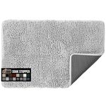 Gorilla Grip Soak Stopper Washable Chenille Dog Doormat, Muddy Paws, Dogs Bed Mats, Rubber Backing, Absorbent Quick Dry Microfiber, Inside Front Door Mat, 24x17, Light Gray