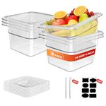 1/6 Size 4 Inch Clear NSF Polycarbonate Food Pan-9 PCS[Food Grade][Hot&Cold Resistant] Commercial Food Pans with Lids, Restaurant Food Storage Containers Hotel Pan(BPA-FREE)