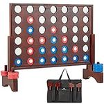 SpeedArmis Giant Wooden 4 in A Row Game, Line Up 4 Travel Board Games for Teens Adults Family - Wooden Indoor Outdoor Connect 4 Game Set with 42 Pcs Chips and Durable Carrying Bag