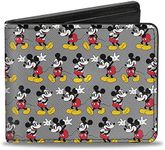 Buckle-Down Men's Disney Wallet, Bifold, Nerdy Mickey Mouse 3 Pose Stripe Gray, Vegan Leather, Multicolor, Standard Size, Multicolor