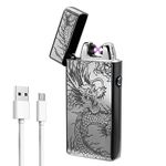 RUIZHI Electric Lighter with Display, USB Rechargeable Electronic Windproof Dragon Lighter, Dual Arc Plasma Lighter with LED Light, Cool Lighters for Candles, Indoor, Outdoor, Camping (Black Dragon)