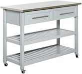 HOMCOM Kitchen Island Rolling Utility Trolley Cart with 2 Drawers Stainless Steel Top - Grey