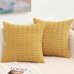 decorUhome Pack of 2 Soft Corduroy Striped Decorative Square Pillow Covers Cushion Covers for Living Room Couch Bed Sofa, Rustic Farmhouse Boho Home Decor 18 x 18 inch 45 x 45cm，Mustard Yellow