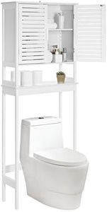 SONGMICS Over The Toilet Storage Cabinet, Bathroom with Adjustable Inside Shelf and Bottom Stabilizer Bar, Space-Saving Rack, Cloud White UBTS010W01