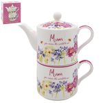 Lesser & Pavey Mothers Day Gift Ceramic One Cup TeaPot Gift Set | Gift Set Includes Cup & Teapot for 1 | Tea Pot Gift for Mums Birthday or Mother's Day