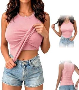 Tanks with Built in Bra, 2026 New Women Built in Bra Tank Tops, Dressy Tank Tops, Fashion Summer Tops (US, Alpha, Medium, Regular, Regular, Pink)
